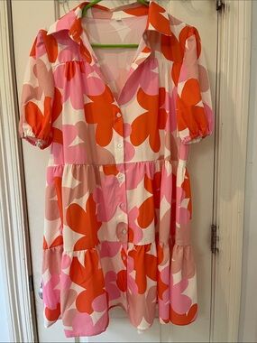 SHEIN Pink & Orange Floral Button-Front MINI